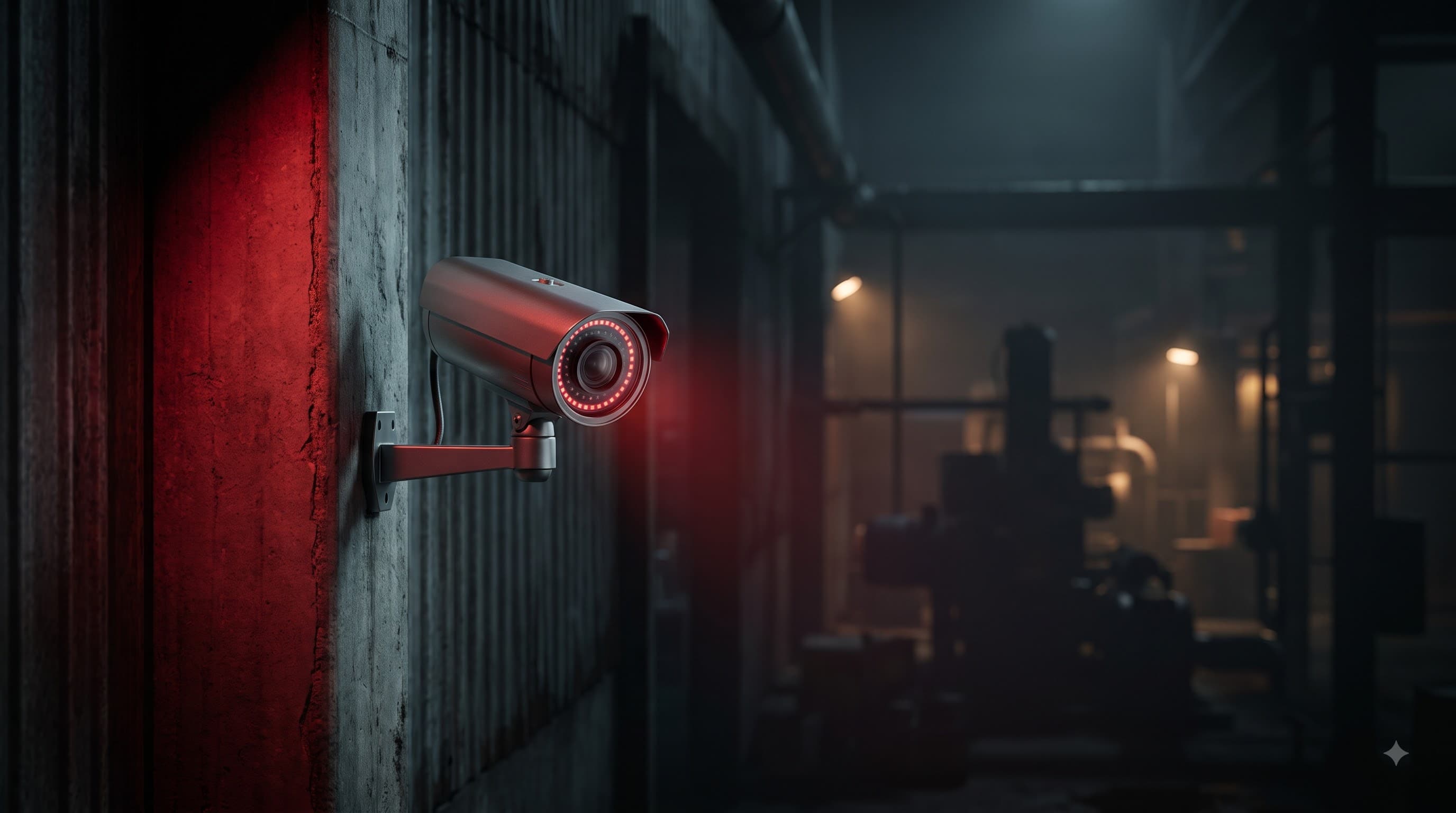 CCTV camera mounted on a warehouse wall