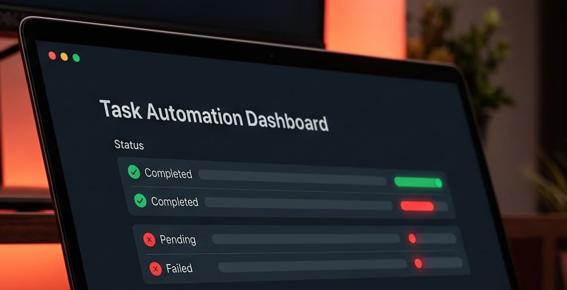 Laptop showing a task automation dashboard